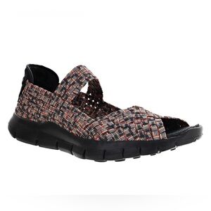 BERNIE MEV. Woven Elastic Mary Jane Sandals Black Multicolor Flats  size 6 New